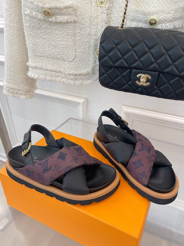 Louis Vuitton Beige Block Heel Pumps - Angled View