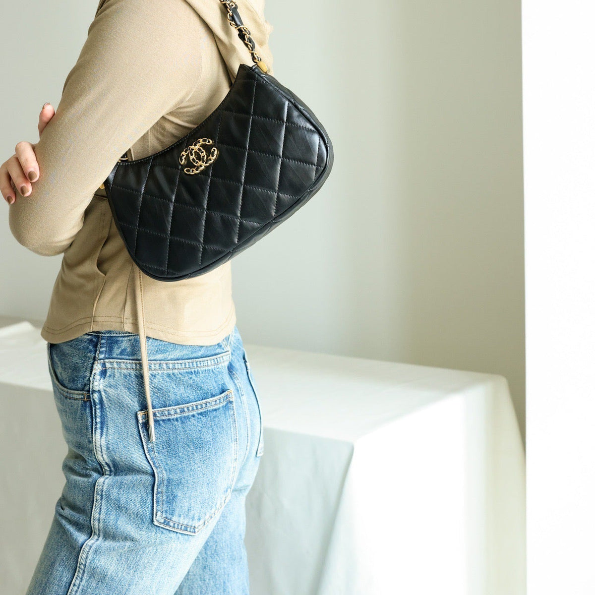 Front view of Chanel 23K Hobo Bag premium bag