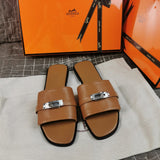 Hermès Black Block Heel Sandals - Angled View
