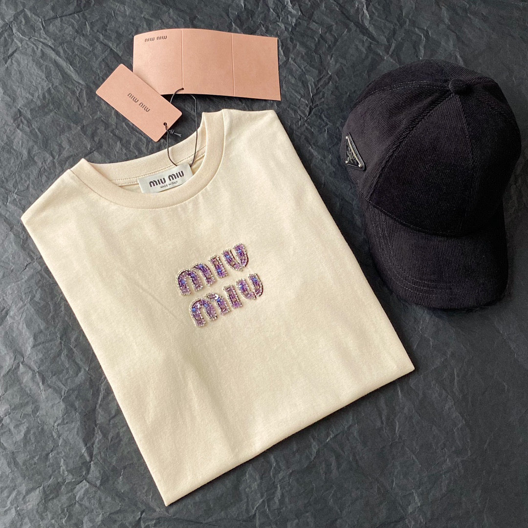 T-Shirts- Miu M T-shirt Casual Everyday Designer Tee
