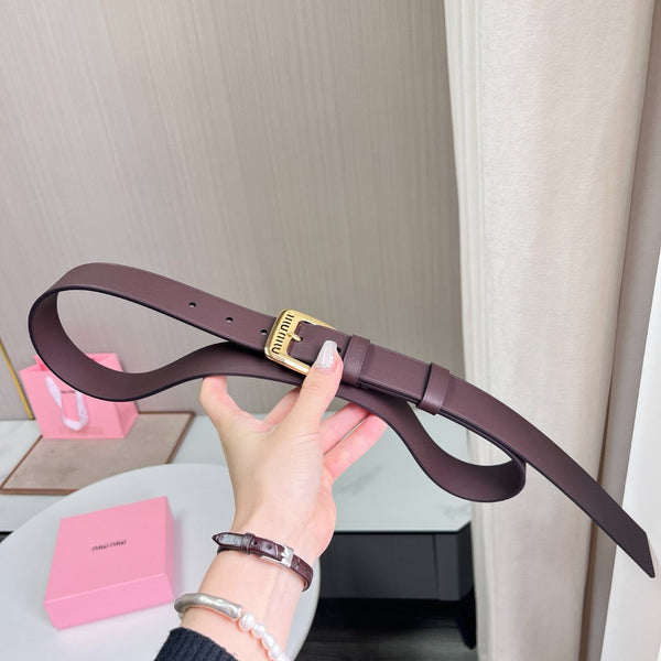 Belts- Miu M Belt 3 Cm Premium Leather Designer Belt
