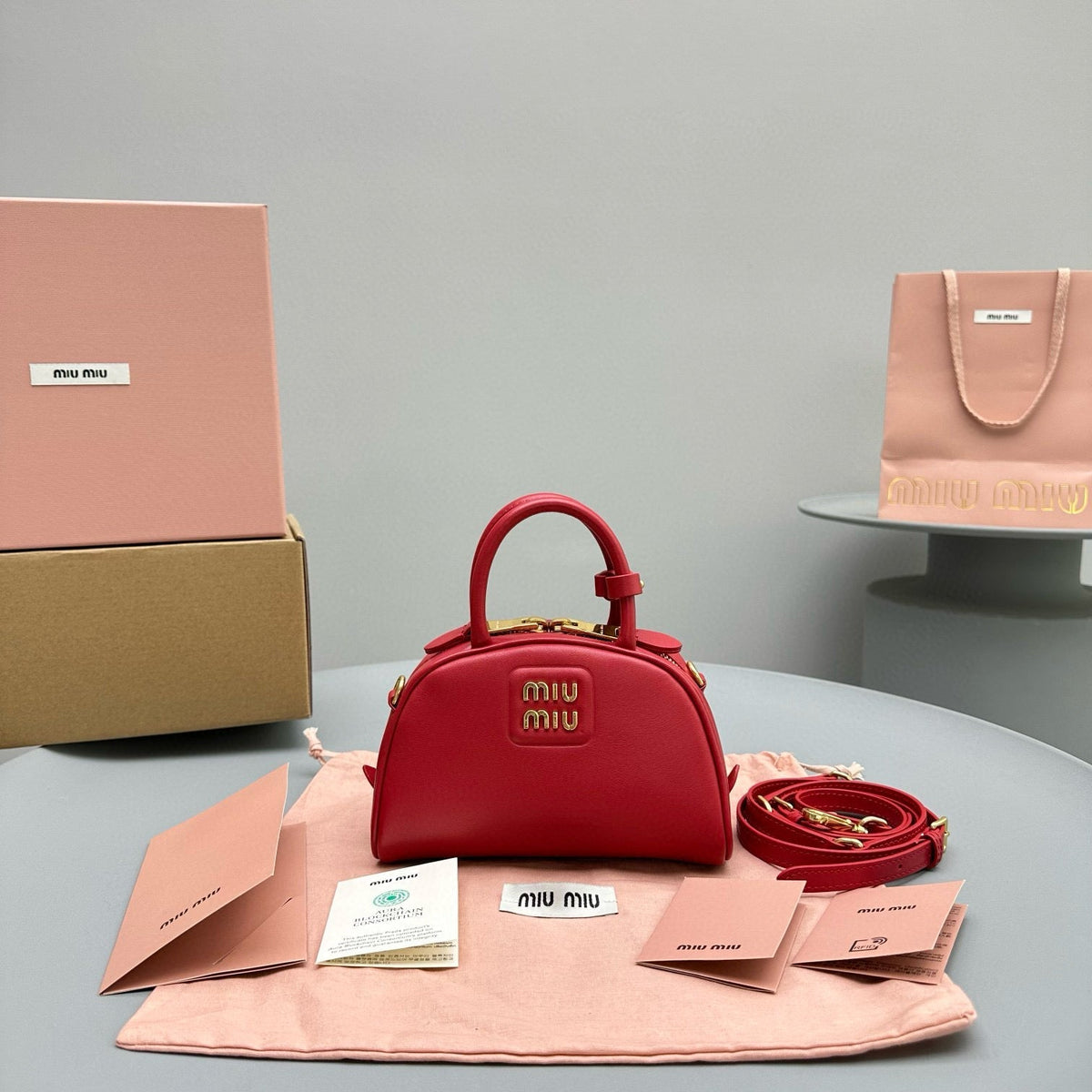 Bags- Miu M Leather Top Handle Bag Elegant Everyday Designer Handbag