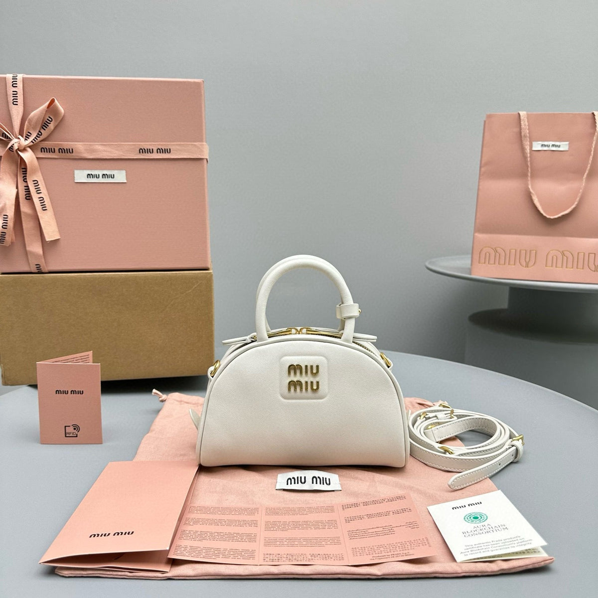 Bags- Miu M Leather Top Handle Bag Luxury Designer Leather Handbag