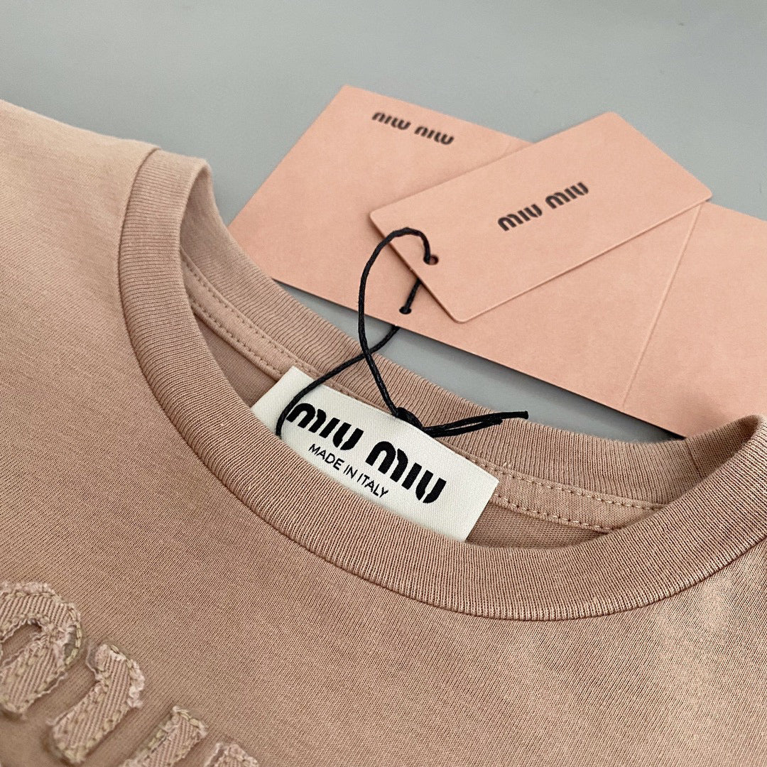 T-Shirts- Miu M Long Tee Casual Everyday Designer Tee