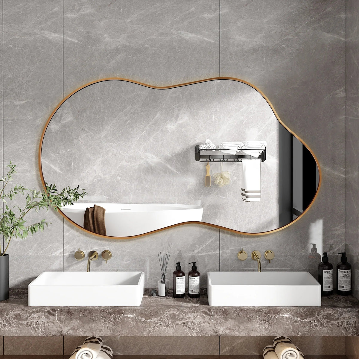 Irregular Wall Mirror 46"X26" Cloud Shaped Mirrors for Bathroom