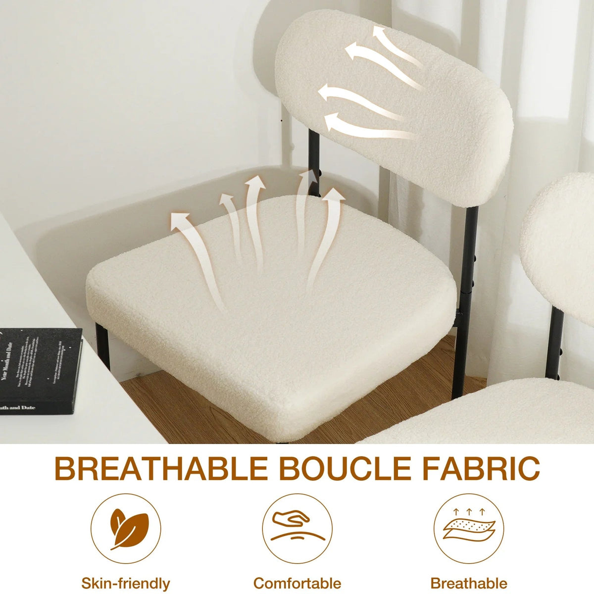 Boucle Dining Chairs Set of 4 Modern Upholstered Kitchen Dining Room Chairs