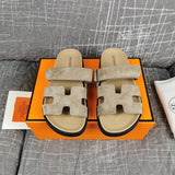 Hermès Chocolate Brown Block Heel Sandals - Lifestyle Styling Shot