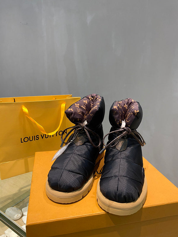 Louis Vuitton Beige Combat Boots - Angled View