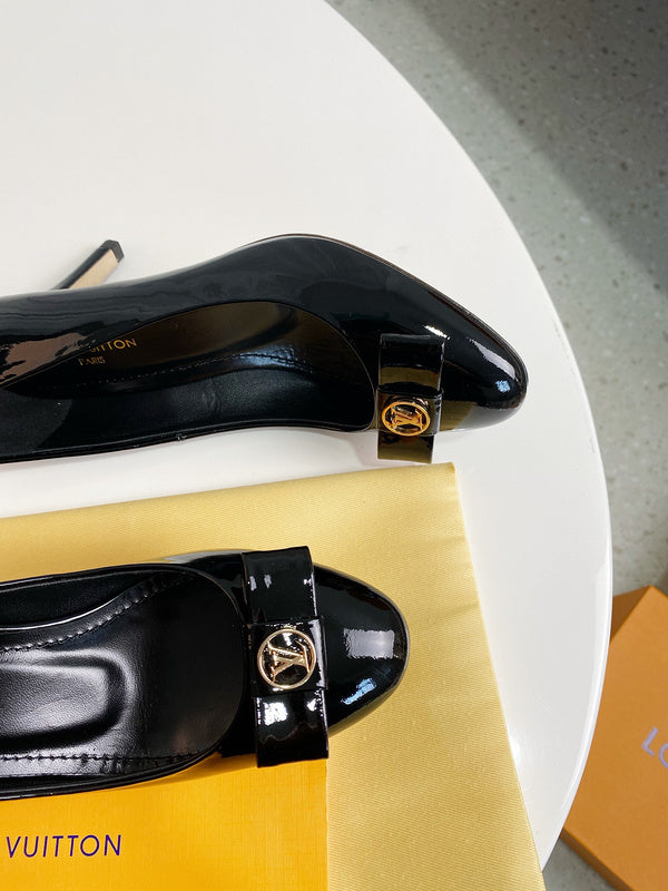 Louis Vuitton Red Block Heel Pumps - Side Profile View