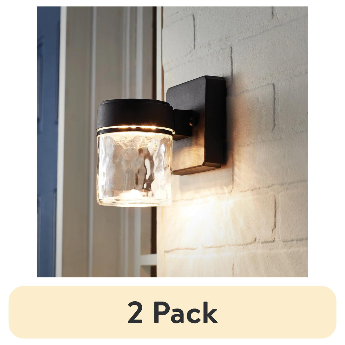 (2 Pack) 6" Outdoor Black Integrated LED Wall Light, Glass Shade