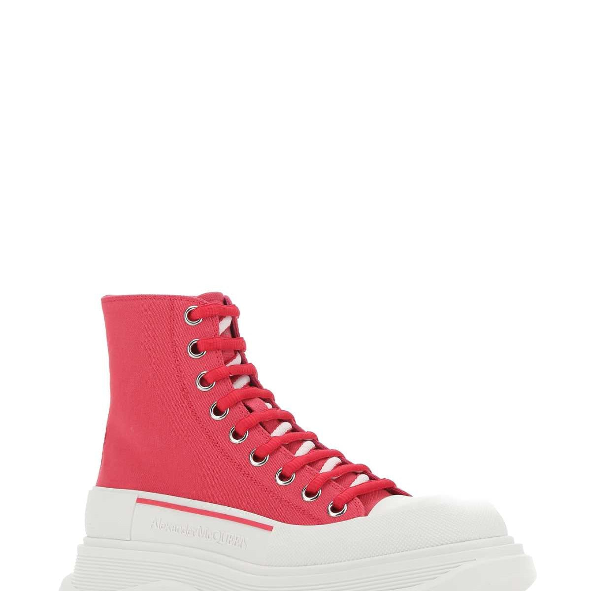 Alexander McQueen Shoes? Alexander Mcqueen Women Fuchsia Canvas Tread Slick Sneakers Comfortable Everyday Designer Shoes