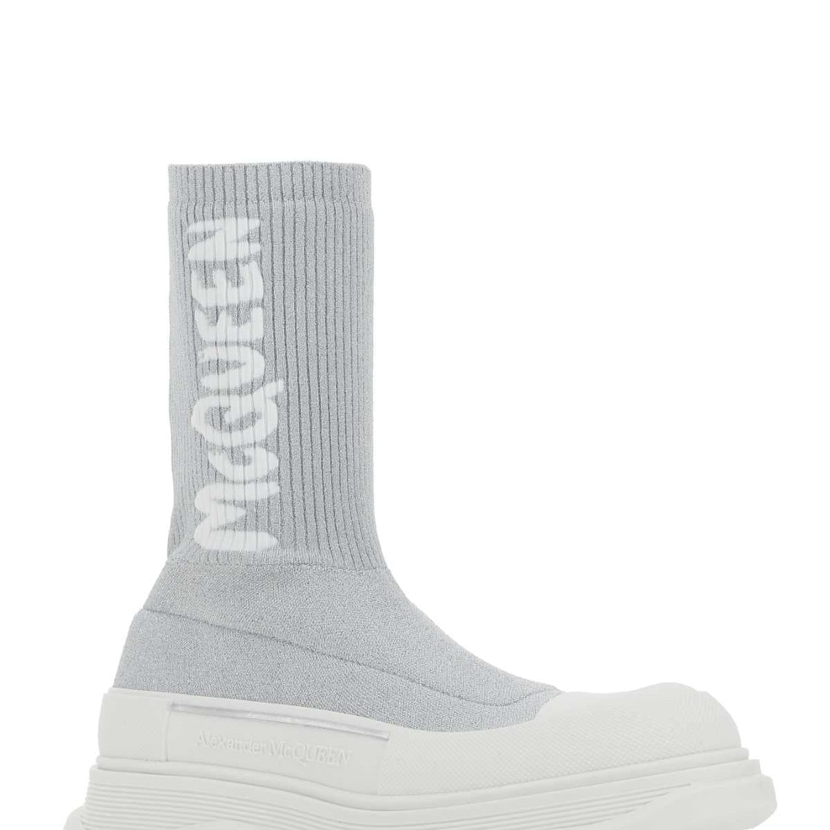 Alexander McQueen Shoes? Alexander Mcqueen Women Grey Stretch Nylon Tread Slick Sneakers Comfortable Everyday Designer Shoes