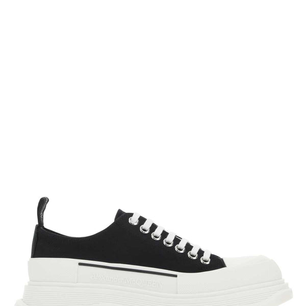 Alexander McQueen Shoes? Alexander Mcqueen Women Black Canvas Tread Slick Sneakers Luxury Lifestyle Designer Footwear