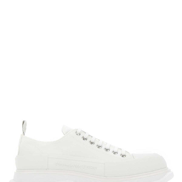 Alexander McQueen Shoes? Alexander Mcqueen Men White Canvas Tread Slick Sneakers Comfortable Everyday Designer Shoes