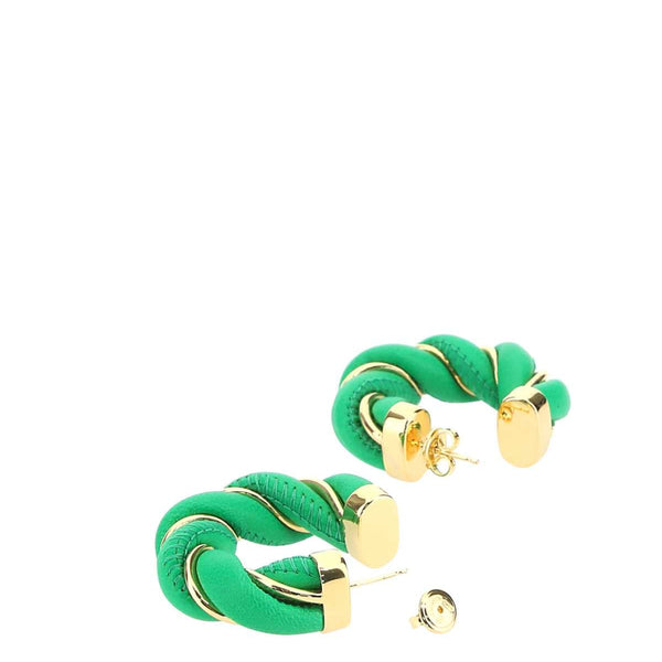 Bottega Veneta Jewellery? Bottega Veneta Women Grass Green Nappa Leather And 925 Silver Twist Earrings Luxury Designer Statement Jewellery