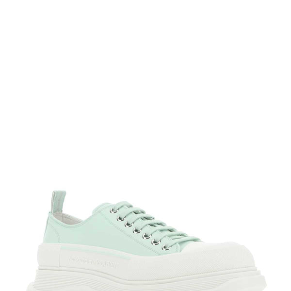 Alexander McQueen Shoes? Alexander Mcqueen Men Sea Green Leather Tread Slick Sneakers Premium Designer Casual Shoes