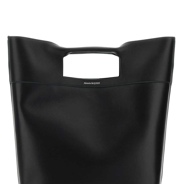 Alexander McQueen Bags? Alexander Mcqueen Men Black Leather The Square Bow Shopping Bag Luxury Designer Leather Handbag