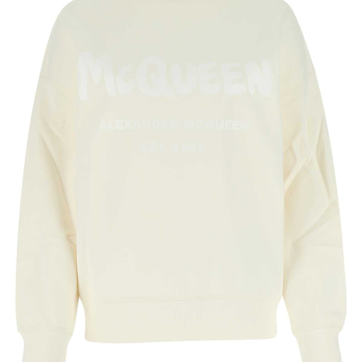 Alexander McQueen Hoodies? Alexander Mcqueen Women Ivory Cotton Oversize Sweatshirt Premium Designer Casual Hoodie