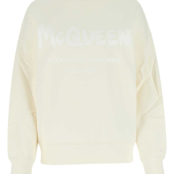 Alexander McQueen Hoodies? Alexander Mcqueen Women Ivory Cotton Oversize Sweatshirt Premium Designer Casual Hoodie