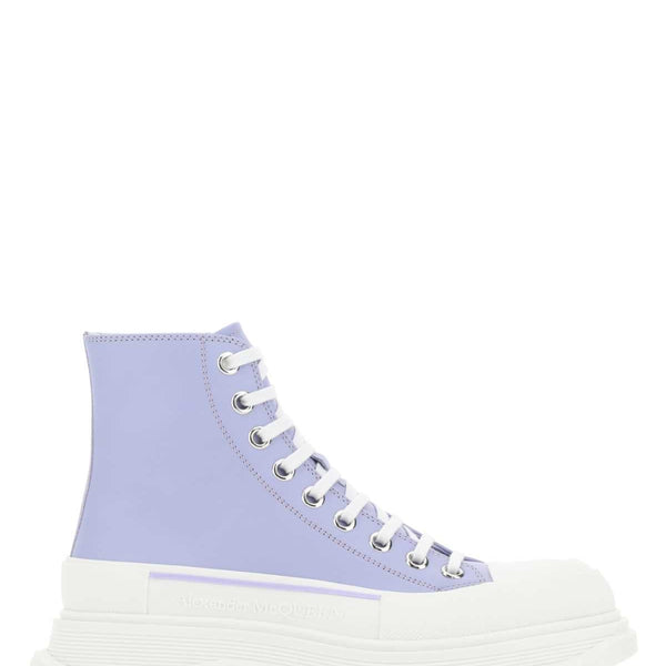 Alexander McQueen Shoes? Alexander Mcqueen Women Lilac Leather Tread Slick Sneakers Comfortable Everyday Designer Shoes