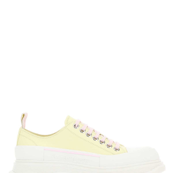 Alexander McQueen Shoes? Alexander Mcqueen Women Pastel Yellow Leather Tread Slick Sneakers Comfortable Everyday Designer Shoes