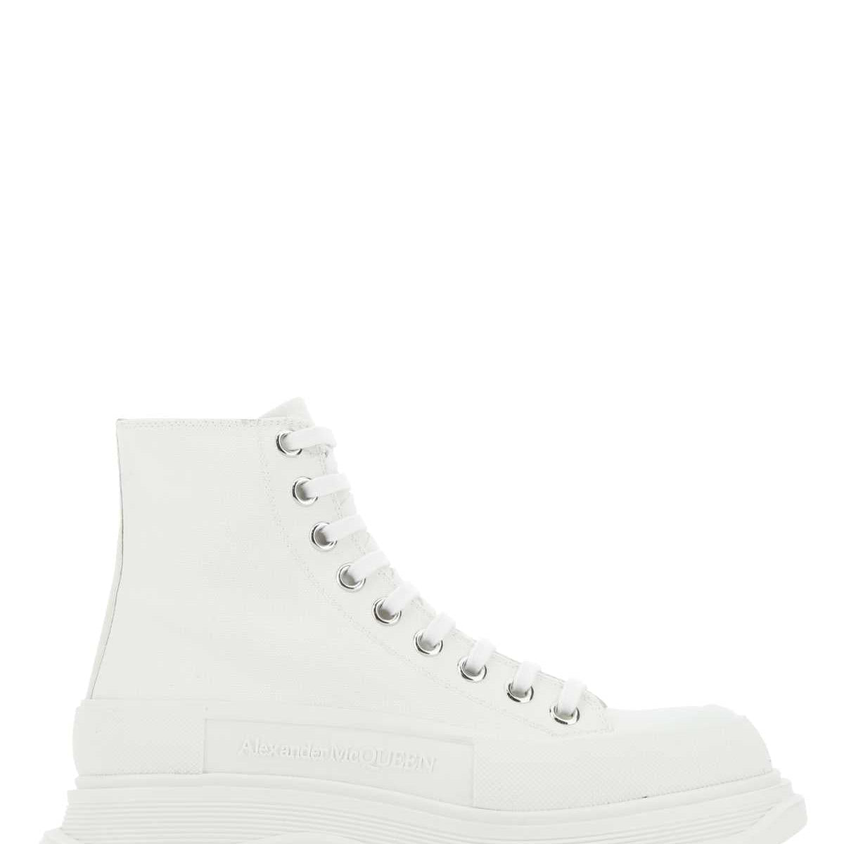 Alexander McQueen Shoes- Alexander Mcqueen Women White Canvas Tread Slick Sneakers Premium Designer Casual Shoes