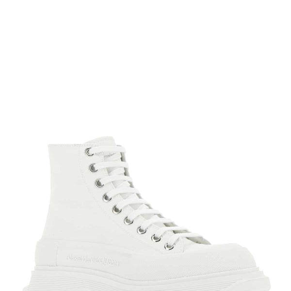Alexander McQueen Shoes? Alexander Mcqueen Women White Canvas Tread Slick Sneakers Comfortable Everyday Designer Shoes