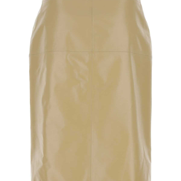 Bottega Veneta Skirts? Bottega Veneta Women Beige Leather Skirt Chic Everyday Designer Skirt