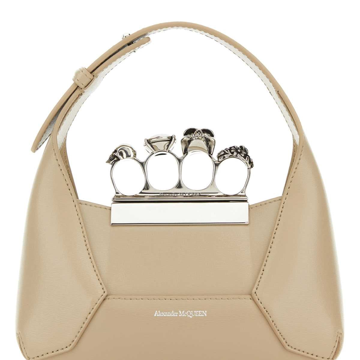Alexander McQueen Bags? Alexander Mcqueen Women Sand Leather Mini Jewelled Hobo Handbag Premium Designer Shoulder Bag