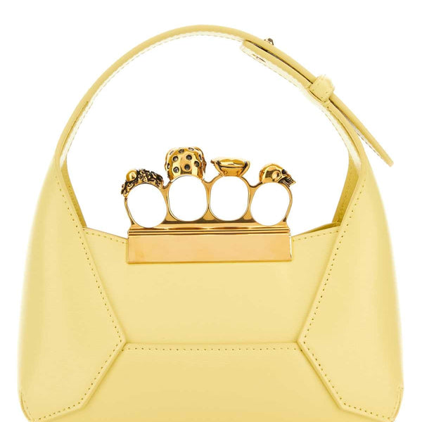 Alexander McQueen Bags? Alexander Mcqueen Women Pastel Yellow Leather Mini Jewellered Hobo Handbag Luxury Designer Leather Handbag