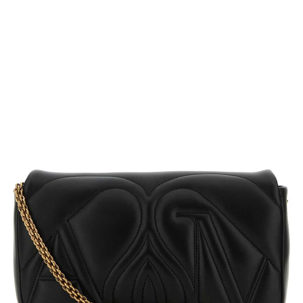 Alexander McQueen Bags? Alexander Mcqueen Women Black Leather Small Seal Shoulder Bag Premium Designer Shoulder Bag