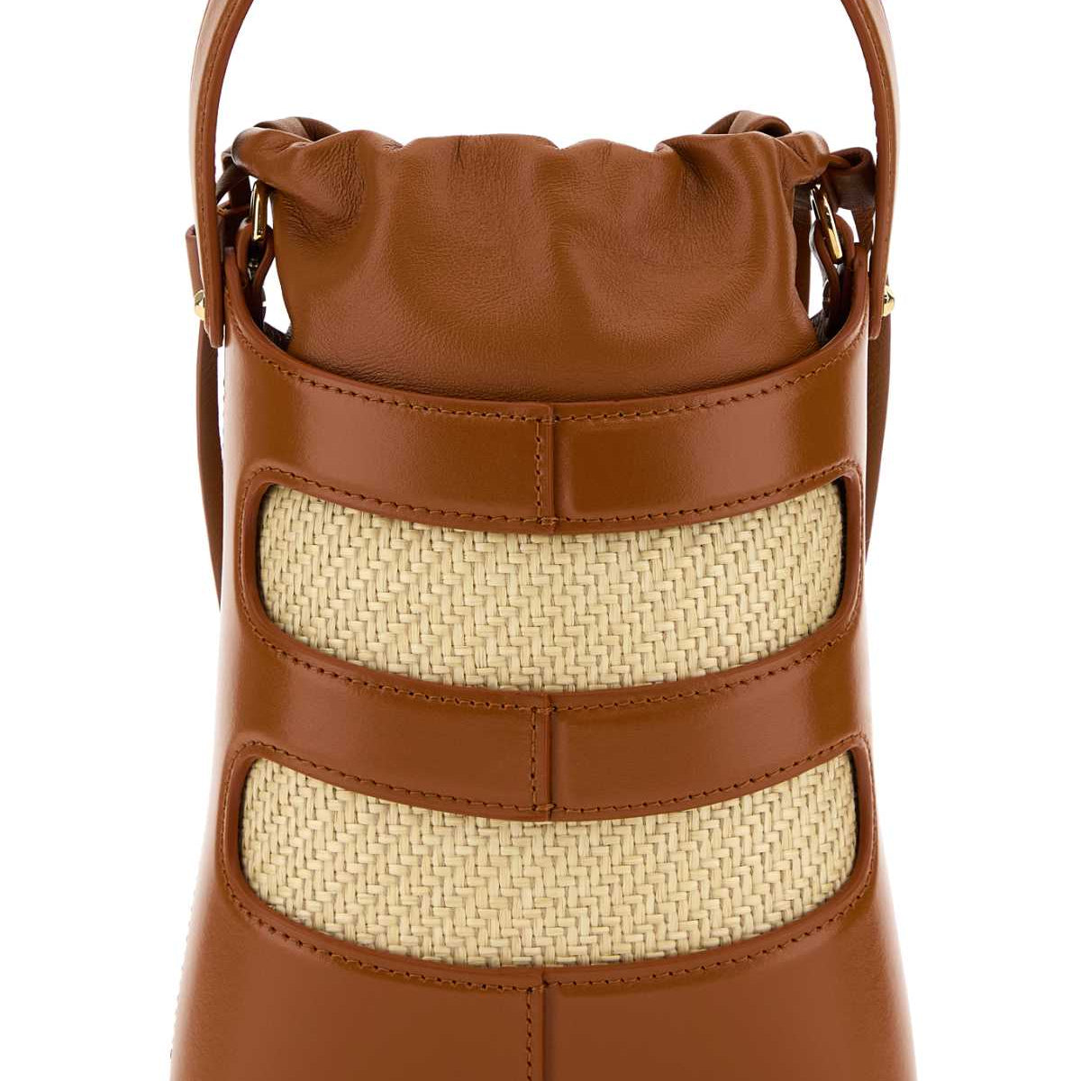 Alexander McQueen Bags? Alexander Mcqueen Women Two-Tone Leather And Raffia Mini The Rise Bucket Bag Luxury Designer Leather Handbag
