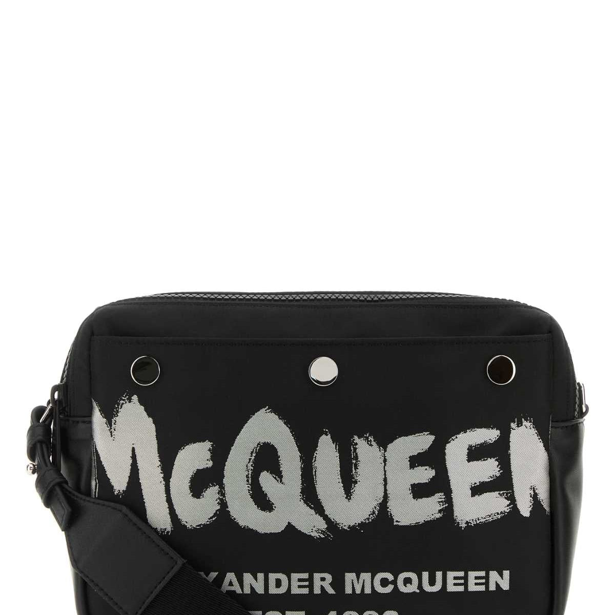 Alexander McQueen Bags? Alexander Mcqueen Men Black Fabric Mcqueen Graffiti Crossbody Bag Premium Designer Shoulder Bag