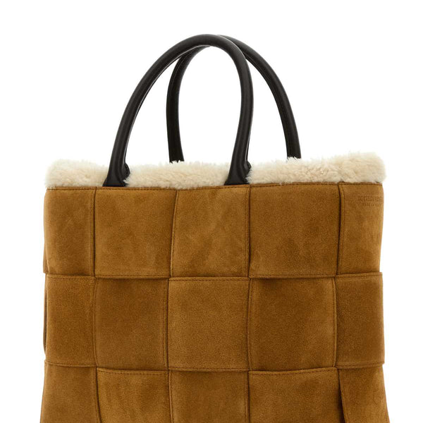 Bottega Veneta Bags? Bottega Veneta Men Camel Suede Small Arco Shopping Bag Premium Designer Shoulder Bag