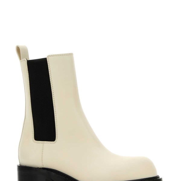 Bottega Veneta Shoes Bottega Veneta Women Ivory Leather Cliff Ankle Boots Comfortable Everyday Designer Shoes