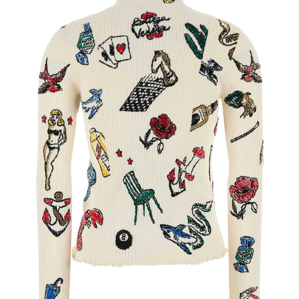 Bottega Veneta Sweaters? Bottega Veneta Women Embroidered Stretch Wool Blend Sweater Premium Casual Designer Knitwear