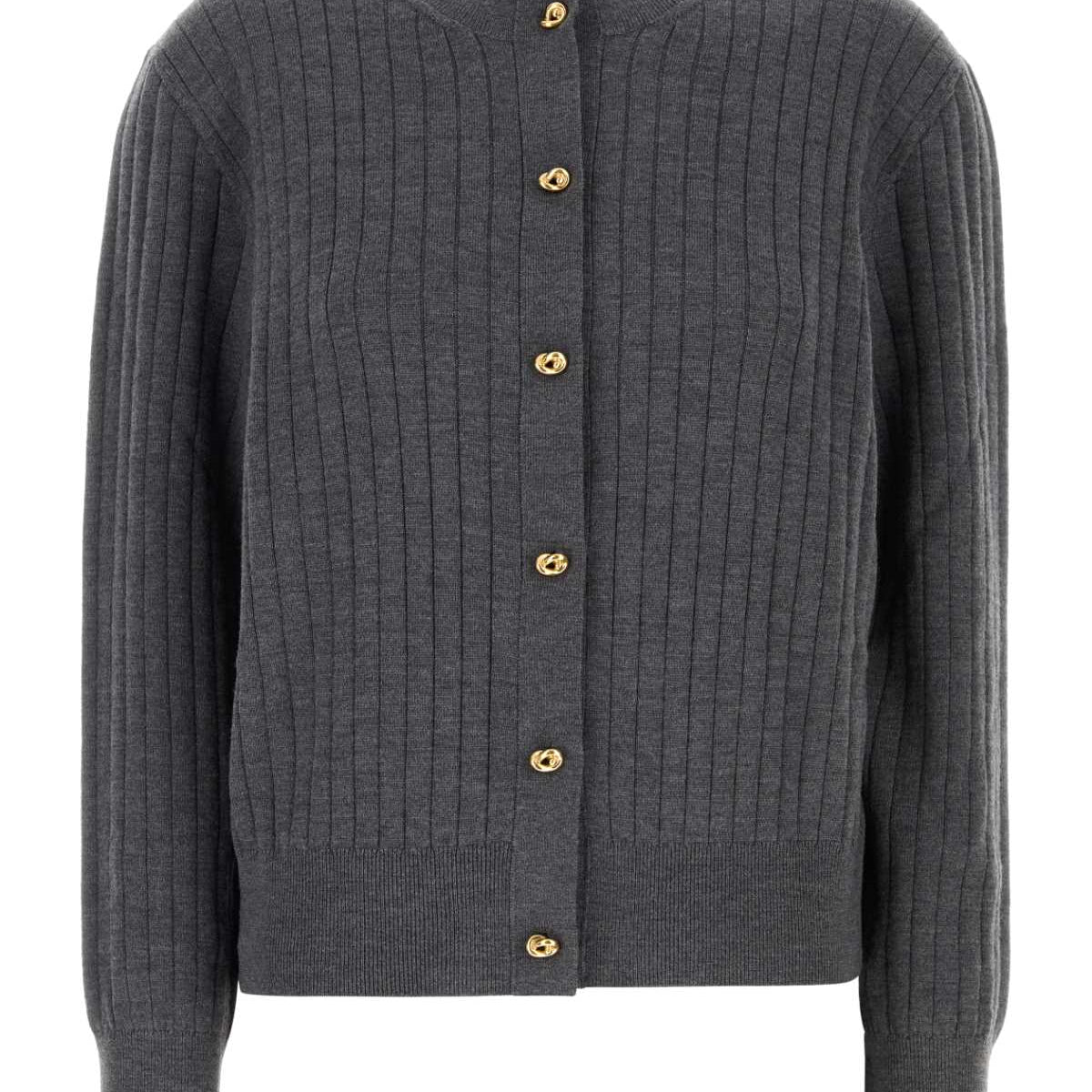 Bottega Veneta Sweaters? Bottega Veneta Women Dark Grey Wool Cardigan Luxury Designer Knit Sweater