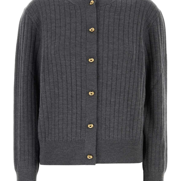 Bottega Veneta Sweaters? Bottega Veneta Women Dark Grey Wool Cardigan Luxury Designer Knit Sweater