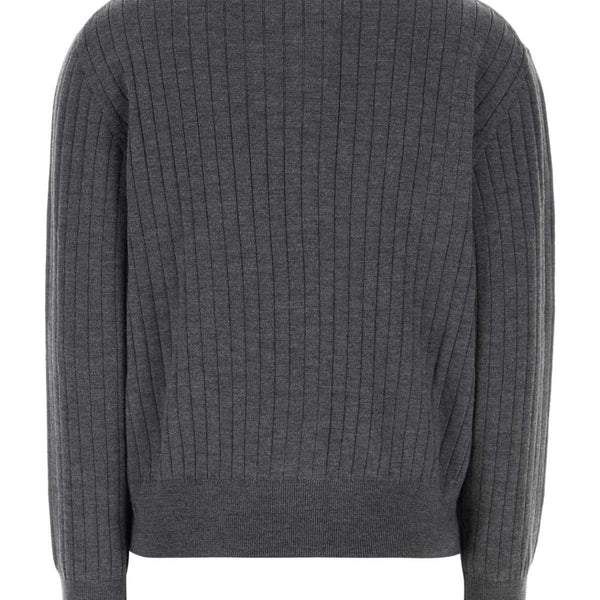 Bottega Veneta Sweaters? Bottega Veneta Women Dark Grey Wool Cardigan Luxury Designer Knit Sweater