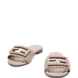 Close-up of Fendi flats hardware and fine stitching