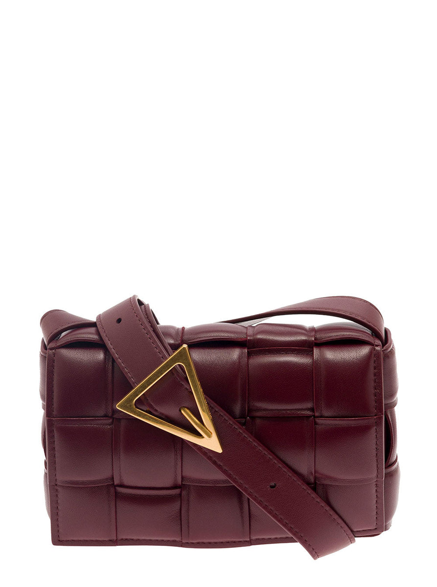 Bottega Veneta Bags? Bottega Veneta Women 'Small Padded Cassette' Bordeaux Crossbody Bag In Intreccio Nappa Leather Woman Luxury Designer Leather Handbag