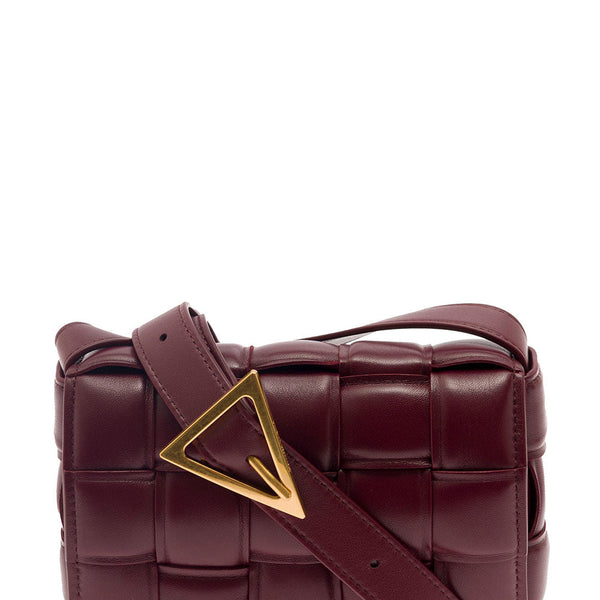Bottega Veneta Bags? Bottega Veneta Women 'Small Padded Cassette' Bordeaux Crossbody Bag In Intreccio Nappa Leather Woman Luxury Designer Leather Handbag