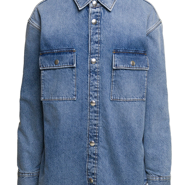 Bottega Veneta Tops? Bottega Veneta Women Indigo Medium Washing 'Vintage' Shirt With Patch Pockets In Cotton Denim Woman Premium Designer Casual Top