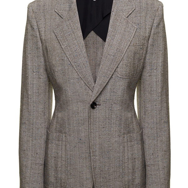 Bottega Veneta Jackets? Bottega Veneta Women Grey Single-Breasted Slim-Fitted Jacket With Single Button In Viscose Blend Woman Premium Casual Designer Jacket