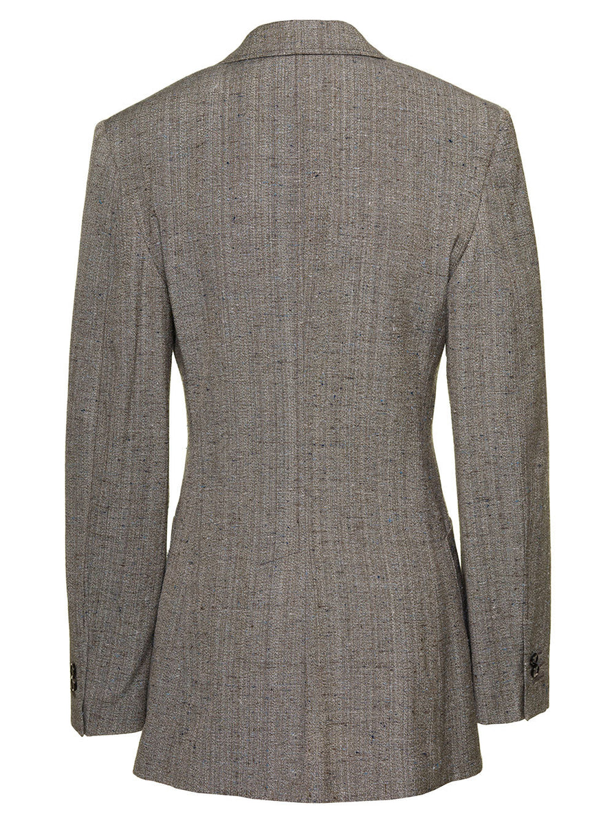 Bottega Veneta Jackets? Bottega Veneta Women Grey Single-Breasted Slim-Fitted Jacket With Single Button In Viscose Blend Woman Premium Casual Designer Jacket