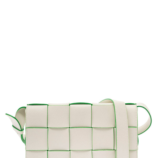 Bottega Veneta Bags? Bottega Veneta Women 'Cassette Fun L' White And Green Crossbody Bag In Intreccio Nappa Leather Woman Luxury Designer Leather Handbag