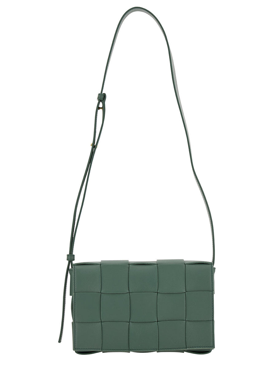 Bottega Veneta Bags? Bottega Veneta Women 'Cassette' Green Crossbody Bag With Intreccio Motif In Leather Woman Elegant Everyday Designer Handbag