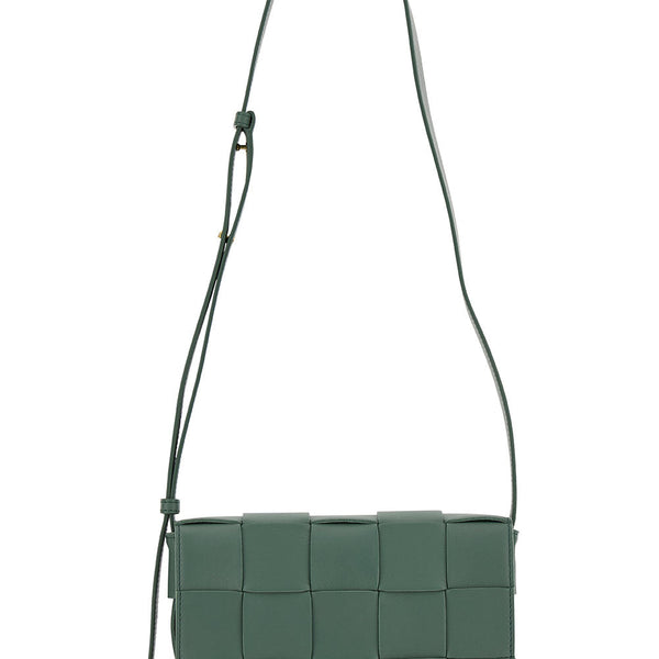Bottega Veneta Bags? Bottega Veneta Women 'Cassette' Green Crossbody Bag With Intreccio Motif In Leather Woman Elegant Everyday Designer Handbag