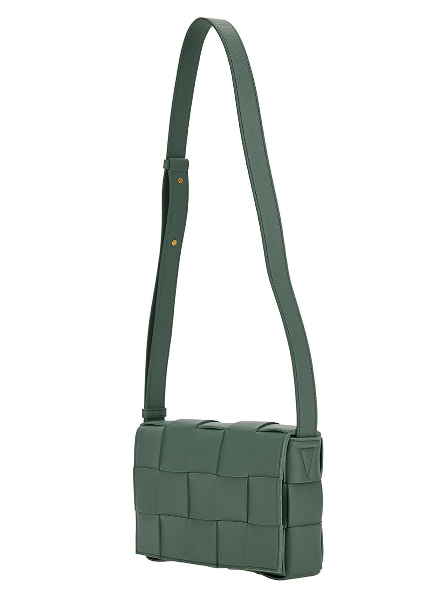 Bottega Veneta Bags? Bottega Veneta Women 'Cassette' Green Crossbody Bag With Intreccio Motif In Leather Woman Elegant Everyday Designer Handbag