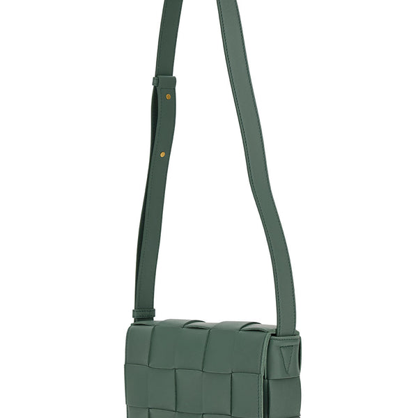 Bottega Veneta Bags? Bottega Veneta Women 'Cassette' Green Crossbody Bag With Intreccio Motif In Leather Woman Elegant Everyday Designer Handbag